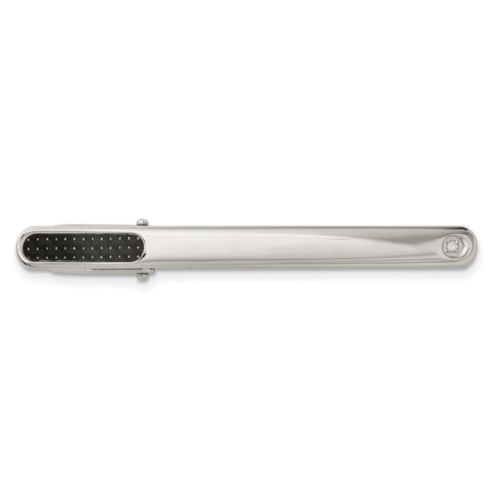 Stainless Steel, .03ct Diamond, Black Carbon Fiber Tie Bar Clip 4x57mm